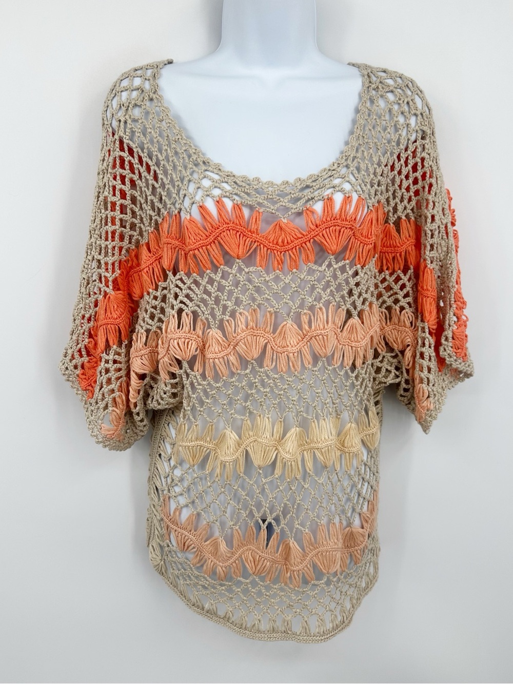 Vintage Y2K Crochet Orange Blouse Size Medium Boho Whimsical Fairy Hippie